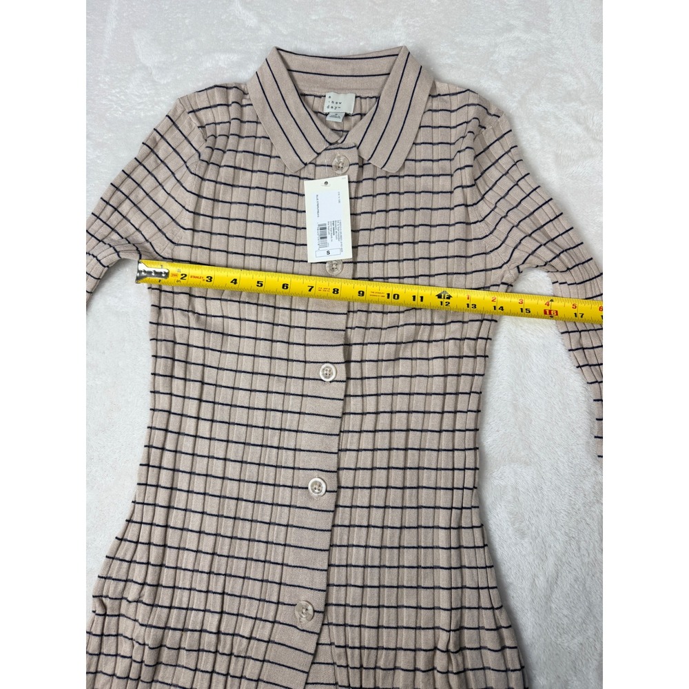 Bell Sleeve Collared Cardigan A New Day Womens S Beige Blue Stripe NWT Preppy - Picture 4 of 8